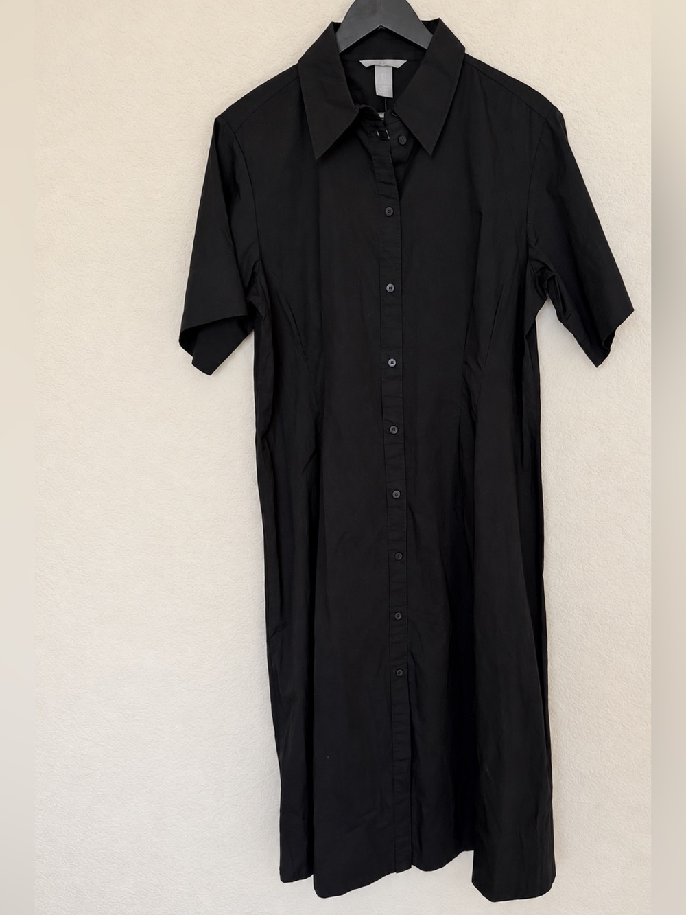 H&M Black Short-Sleeve Midi Shirt Dress Women’s Large NWT